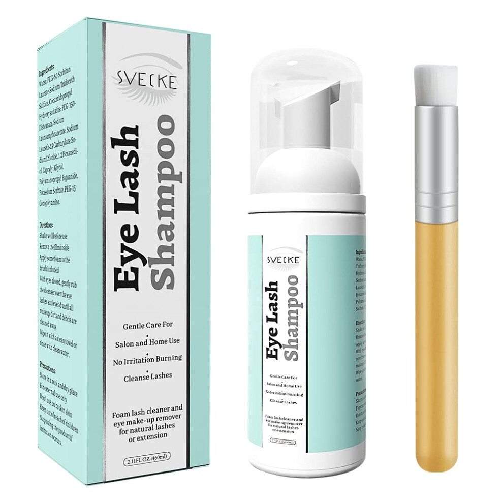 Svecke Eyelash Extension Shampoo & Brush Lash Eyelid Foam Cleanser Paraben & Sulfate Free 100% Safe For Natural Lashes Non-Irritating Perfect For Salon And H