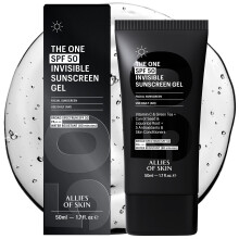 Allies of Skin - The One SPF 50 Invisible Sunscreen Gel with Vitamin C Green Tea Carrot Seed Red Raspberry Seed Oil & Licorice Root and 5 Ant