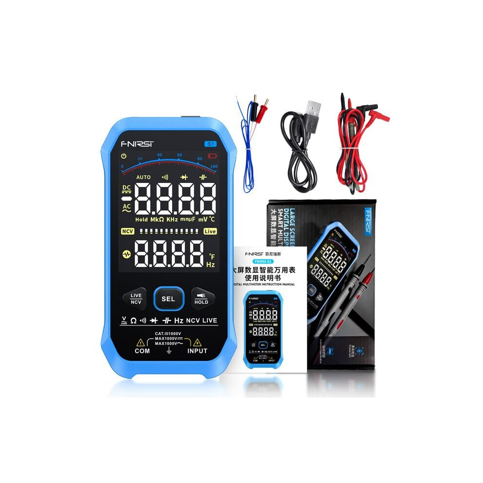 Multimeter Fnirsi S1 Smart Digital Multimeter 9999Counts Ac Dc Voltage Resistance Capacitance Diode Ncv Hz Live Wire Color Display Tester 940534655263