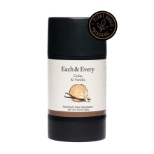 Each & Every Natrliches, aluminiumfreies Deodorant fr empfindliche Haut mit therischen len, Verpackung auf pflanzlicher Basis, Zeder und Vanille,