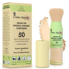 Solar Swipe, Aloha Minerals Block Brush-On Mineral Powder Sunscreen For Face, SPF 50, Water Resistant, Broad Spectrum, Natural Mineral Blend, Oil Abro