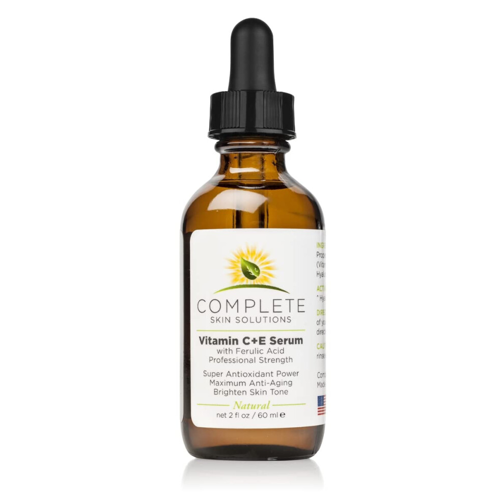 Complete Skin Soluti Natural Best Vitamin Ce Serum - 2 Oz With Ferulic Hyaluronic Acid Vitamin C 15% - Made In Usa