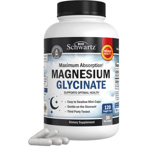 BioSchwartz, Maximale Absorption Magnesiumglycinat, 120 Vegetarische Kapseln