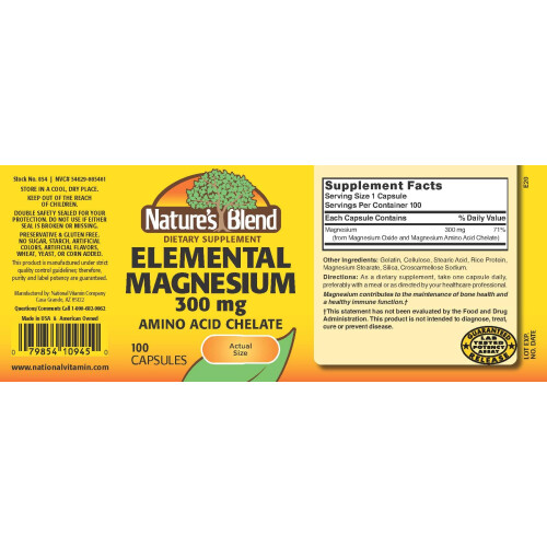 Nature's Blend Elemental Magnesium Amino Acid Chelt 300 mg 100 Count 1