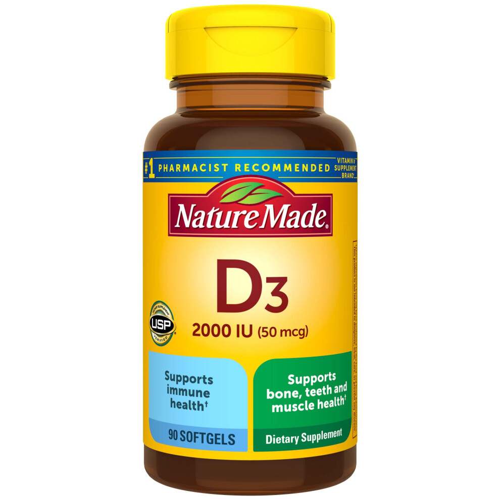 Nature Made Vitamin D3 2000 IU (50 mcg) Dietary Supplement for Bone Teeth Muscle and Immune Health Support 90 Softgels 90 Day Supply