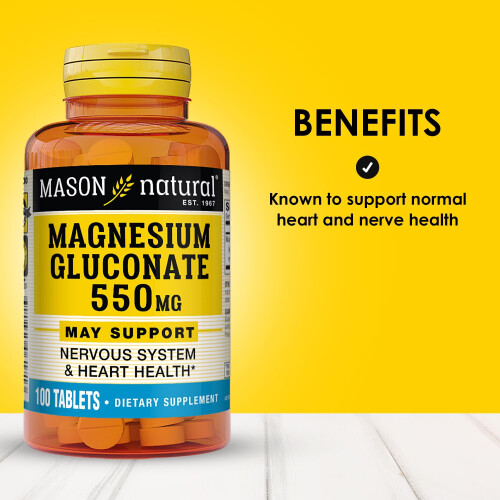 Mason Natural, Magnesiumgluconat, 550 mg, 100 Tabletten 1