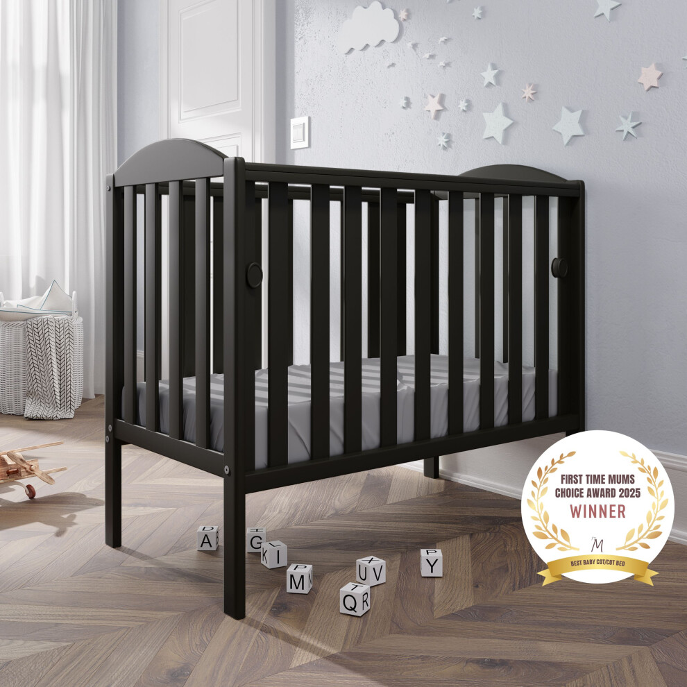 Viculii Black Waffi Space Saver Cot With Mattress