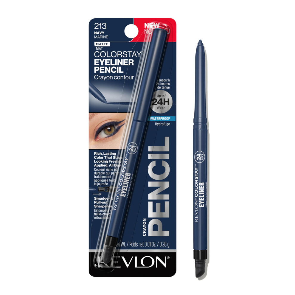 REVLON ColorStay Pencil Waterproof Eyeliner  Smudge-Proof  Eye Makeup with Built-In Sharpener  213 Navy  0.01 oz