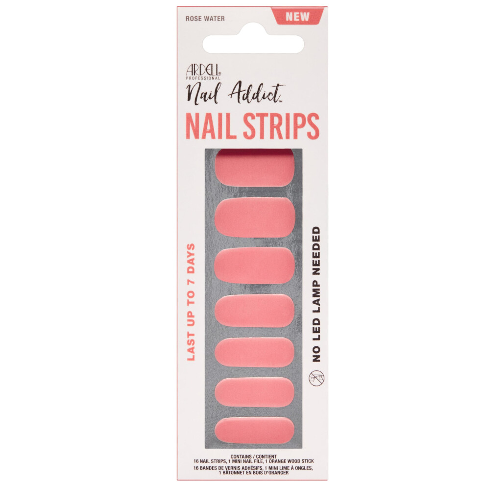 Ardell Nail Addict Nail Strips - Rose Water  Easy-to-Apply Nail Wraps  Long-Lasting Nail Stickers  No LED Lamp Needed with File and Wood Stick  N