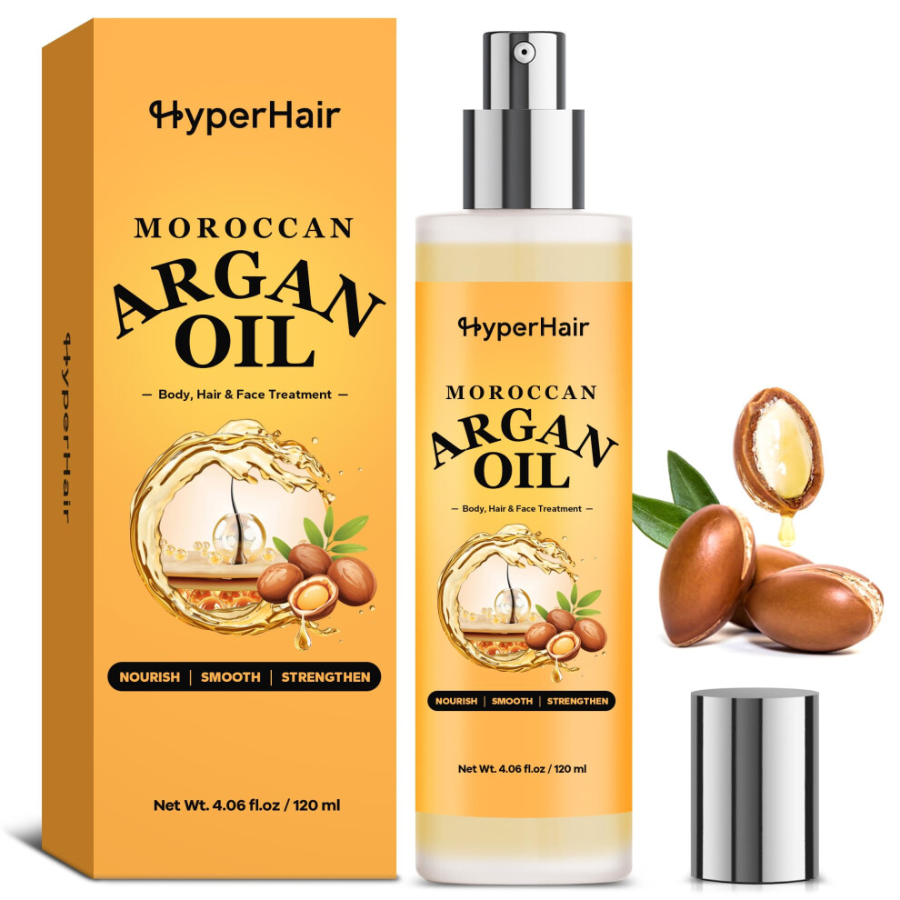 Hyperhair Moroccan Argan Oil Hair Serum (4.06 Fl Oz) Body Hair & Face Treatment Oil Anti-Frizz & Repair Serum For Frizzy & Damaged Hair Organ