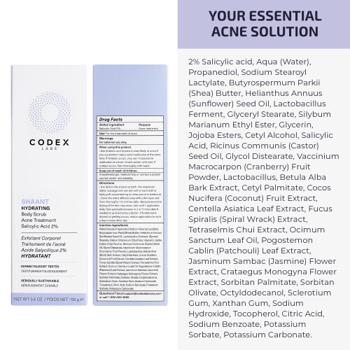 Codex Labs Shaant Hydraterende Acne Lichaamspeeling - Olie Controle Exfoliant 1