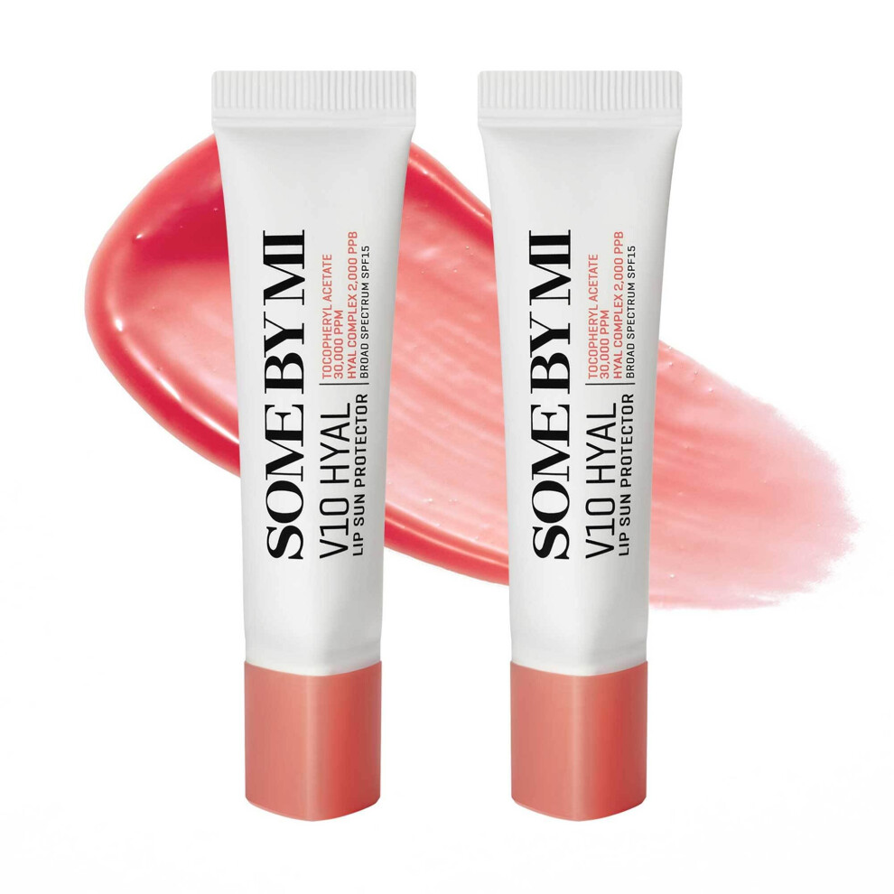 Some By Mi V10 Hyal Lip Sun Protector Rosy - Pack Of 2 0.46Oz - Korean Tinted Glow Spf 15 Sunscreen Lip Balm For Dry & Sensitive Lips - Hydratin