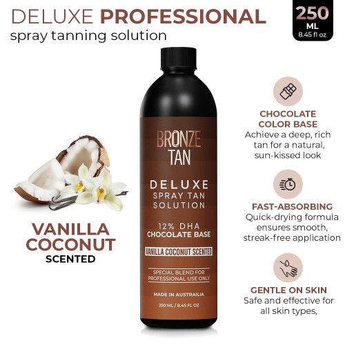Bronze Tan Dark Spray Tan Solution - Professional Tanning Solution for Spray Tan Machine - Airbrush Spray Tan - Sunless Tanning Solution 250ml 1