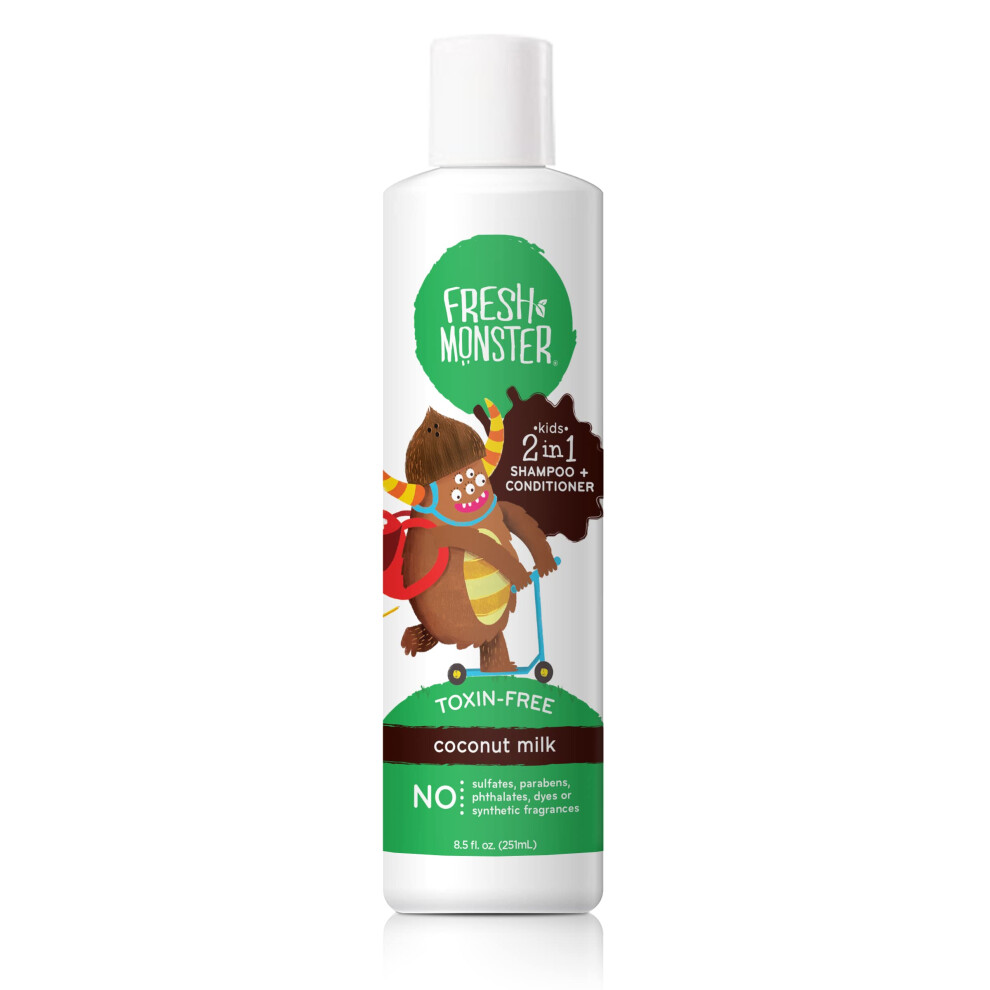 Fresh Monster 2-In-1 Kids Shampoo & Conditioner, Toxin-Free, Hypoallergenic, Tear-Free Shampoo & Conditioner For Kids, Coconut (8.5Oz)