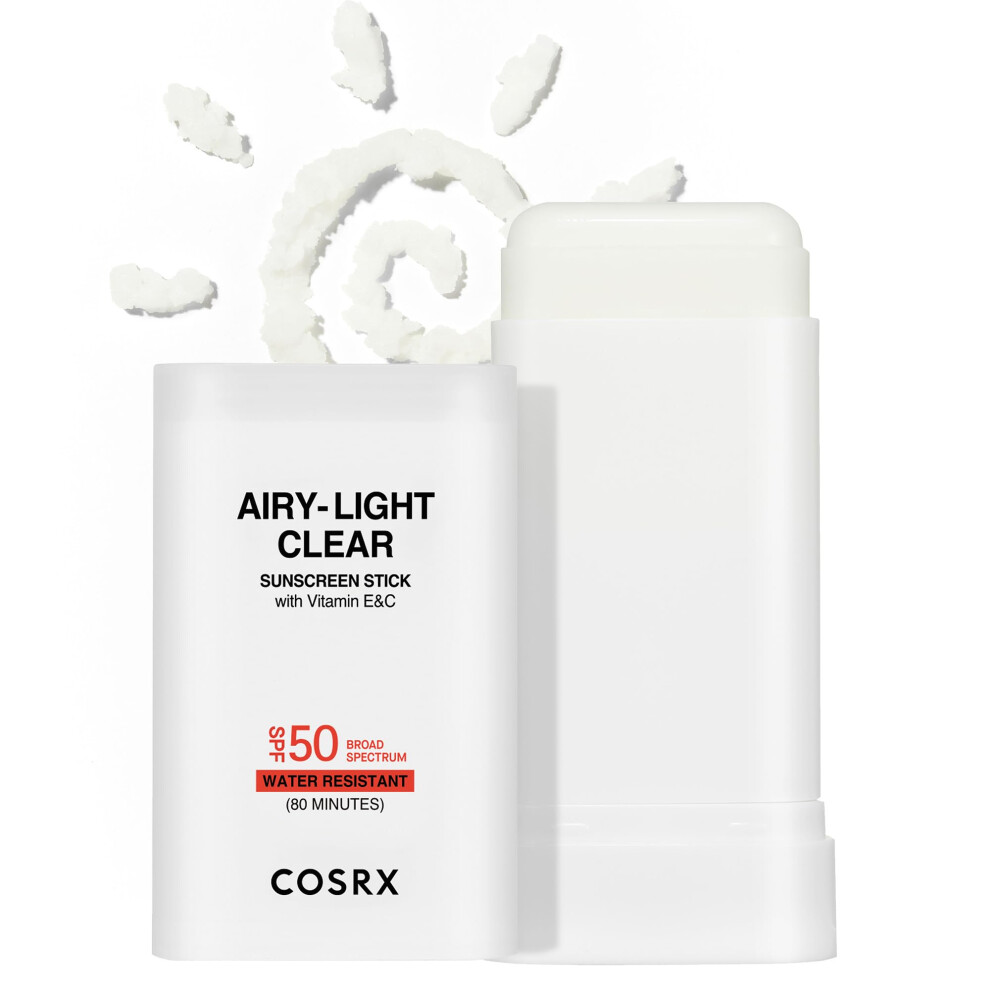 COSRX Airy-Light Clear Sunscreen Stick with Vitamin E & C SPF 50  0.67 oz  19g  Lightweight  Travel Essentials  Summer Essentials  Korean Skin Ca
