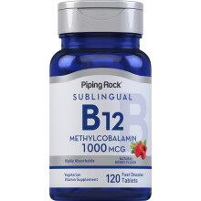 Piping Rock Vitamina B-12 Sublingual 1000 mcg | 120 Tabletas | Methylcobalamina | Sabor a Fruta