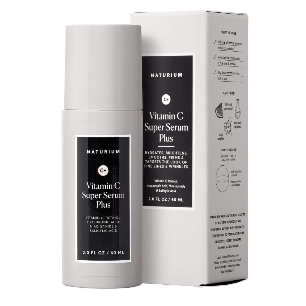 Naturium Vitamin C Super Serum Plus Jumbo Smoothing Face Care Plus Retinol Hyaluronic Acid Niacinamide & Salicylic Acid 2 Oz