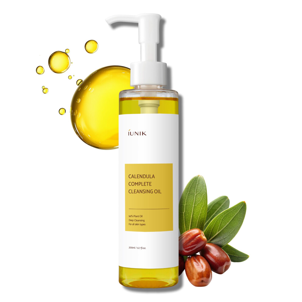 Iunik Calendula & Jojoba Oil-Infused Vegan Cleansing Oil - Gentle Blackhead Melting & Makeup Remover Facial Cleanser W/ 94% Plant-Based Oils Kore
