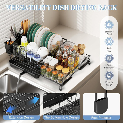 Extendable Dish Drying Rack,Large Drying Dish Drainer for Kitchen Counter, Stainless Steel 1