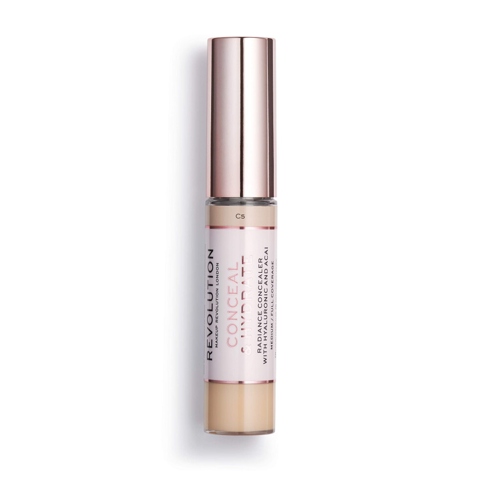 Makeup Revolution Light Conceal And Hydrate Concealer Full Coverage & Matte Finish C5 For Skin Tones Vegan & Cruelty-Free 0.7 Fl Oz