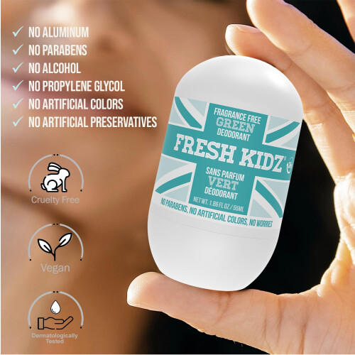 Deodorante Roll-On Fresh Kidz per Bambini e Adolescenti - Senza Alluminio, 24 Ore, 1.86 fl.oz. 2
