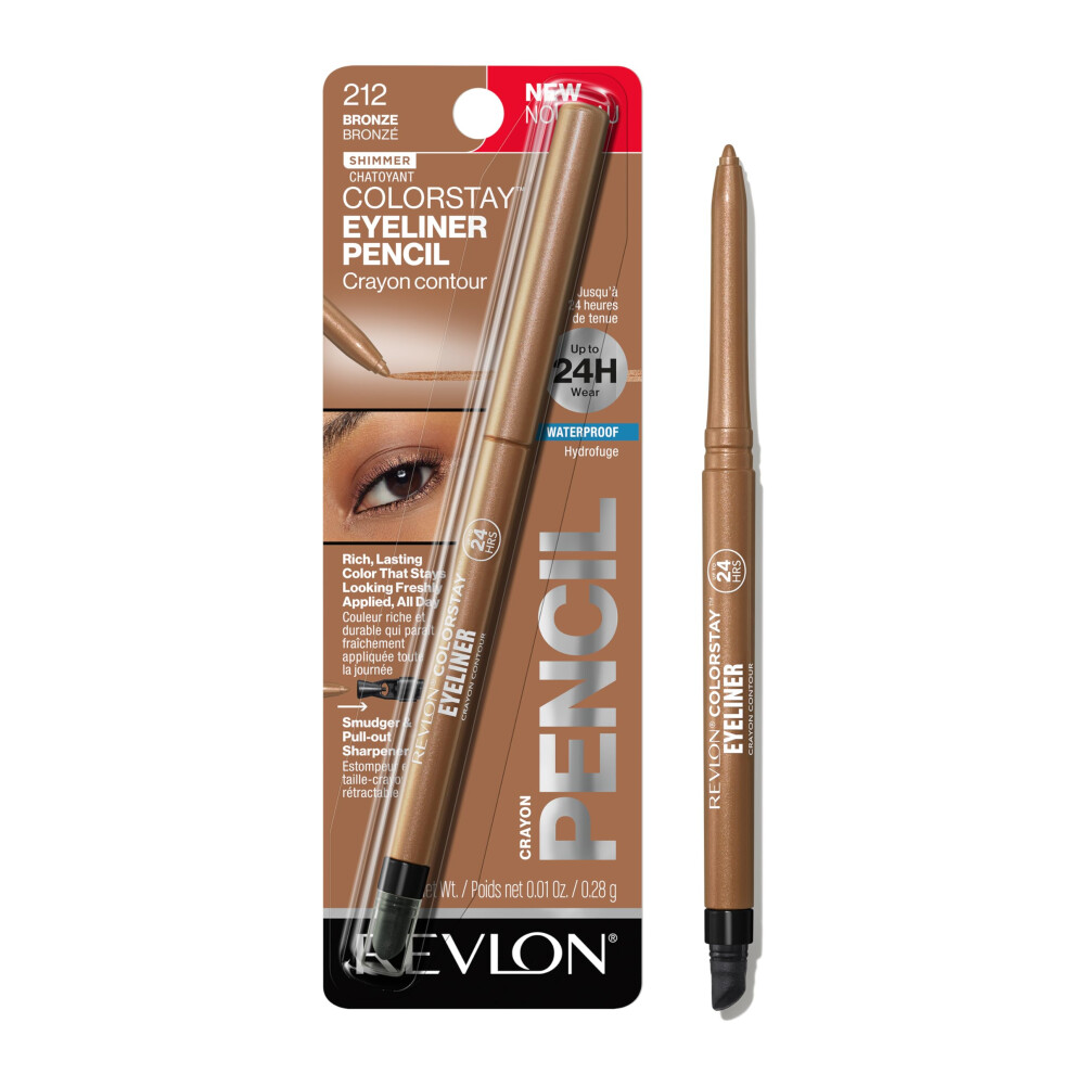 REVLON ColorStay Pencil Waterproof Eyeliner  Smudge-Proof  Eye Makeup with Built-In Sharpener  212 Bronze  0.01 oz