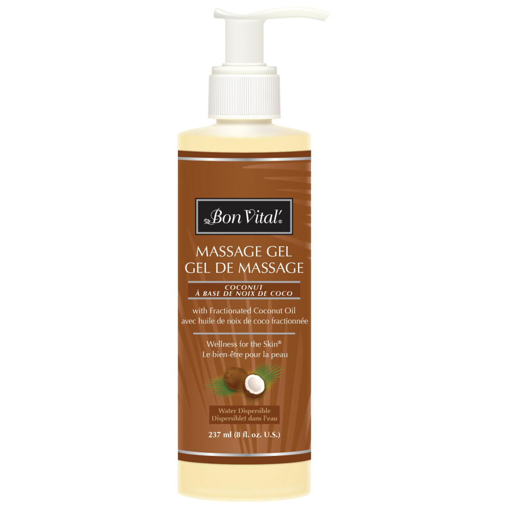 Bon Vital' Coconut Massage Gel Made With 100% Pure Fractionated Coconut Oil Great For At-Home Use In Back Massages & Neck Massages Moisturizes