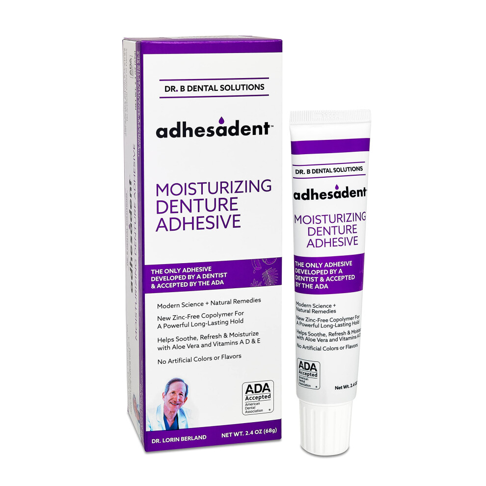 Dr. B Dental Solutio Dr. B Dental Solutions Adhesadent Moisturizing Denture Adhesive - Secure Denture Glue With Strong Grip & Natural Taste - Zinc-Free Dental Adhesiv