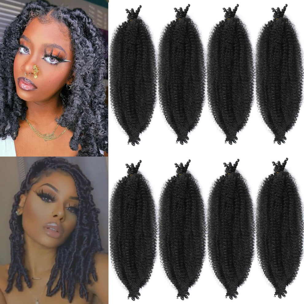 Miyamarch Unisex Black 8 Packs Springy Afro Twist Hair Marley Twist Braiding Hair 10 Inch Kinky Twist Short Marley Hair For Women