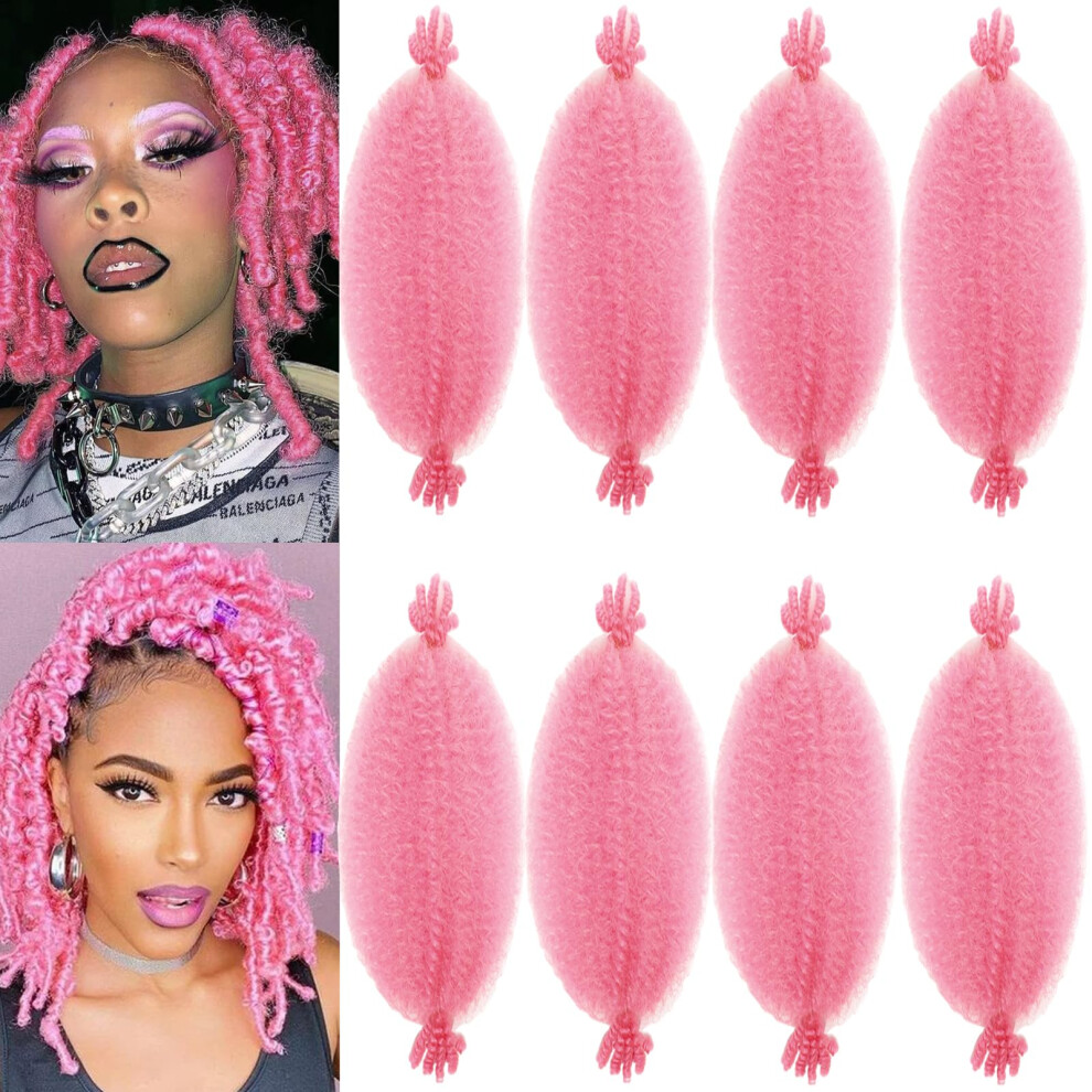 Miyamarch Unisex Pink 8 Packs Springy Afro Twist Hair Deep Marley Twist Braiding Hair 8 Inch Kinky Twist Hair Short Marley Hair Wrapping Hair For Soft Locs Passio