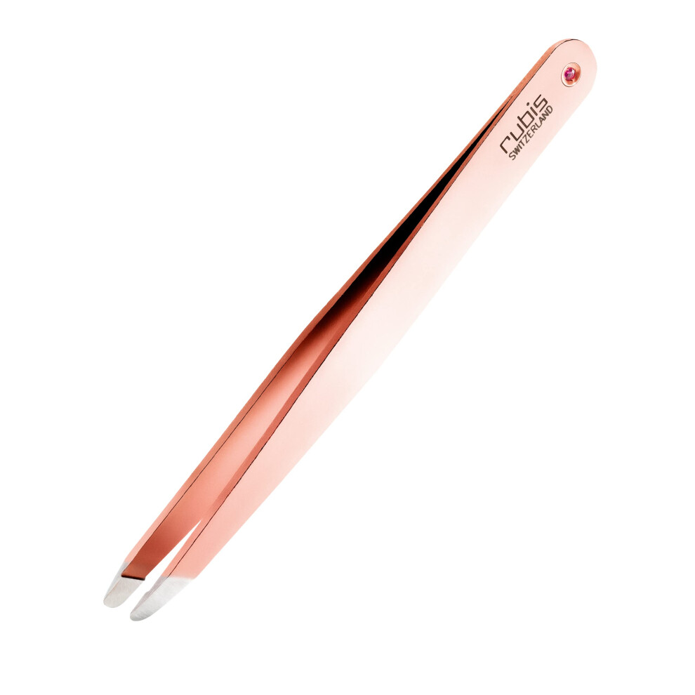 Rubis Red/Gold Classic Stainless Steel Slanted Tweezers With Real Ruby For Precise Eyebrows And Hair Removal 1K103ru Switzerland Swiss