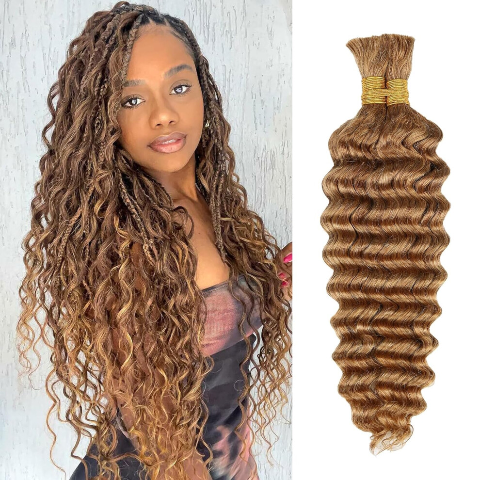 Missbox Unisex Deep Wave Bulk Human Braiding Hair 100G 16 Inch 2 Bundles Blonde Human Braid Hair For Boho Braids No Weft Color 27 Curly Brazilian Braiding Hair