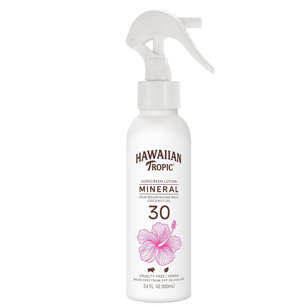 Hawaiian Tropic Mineral Skin Nourishing Milk Sunscreen Spray Lotion Spf 30, 3.4Oz | Sun Milk, Zinc Oxide Sunscreen, Mineral Sunblock, Oxybenzone Free