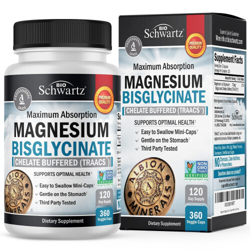 BioSchwartz, Magnesiumbisglycinat mit maximaler Absorption, 360 vegetarische Kapseln