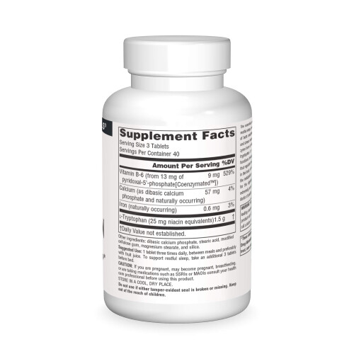 Source Naturals L-Tryptofano con coenzima B-6 500mg-120 compresse 2