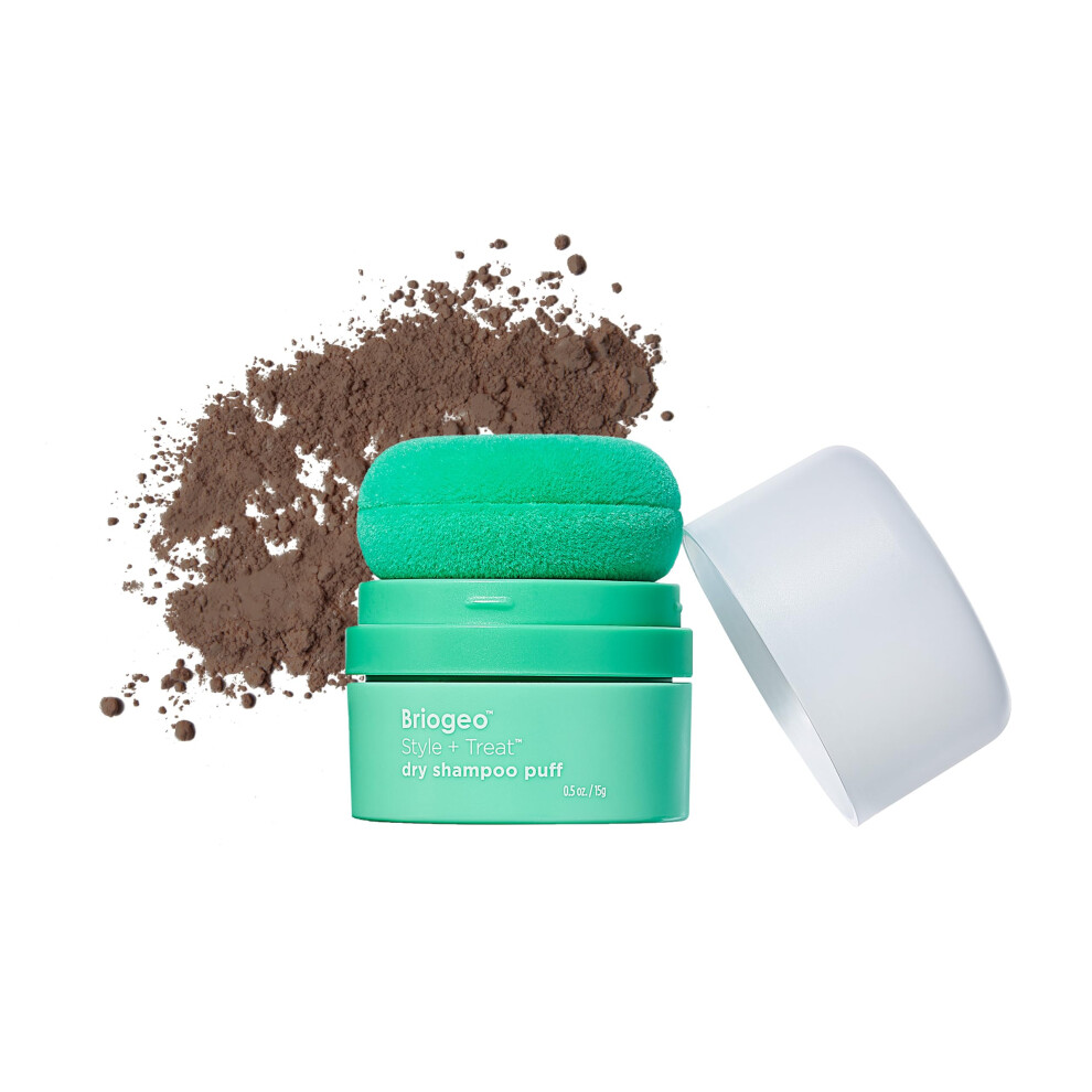 Briogeo Dark Style & Treat Dry Shampoo Puff - Tinted For Hair - Mattifying Dry Shampoo Powder - Non-Aerosol Talc Free Benzene Free - 0.5 Oz/15