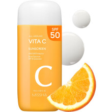 MISSHA All Around Vita C Sunscreen SPF 50/2.36 Fl Oz - Korean Sunscreen for face with Vitamin C for Even Tone  Lightweight  Non-Sticky  Sebum Con