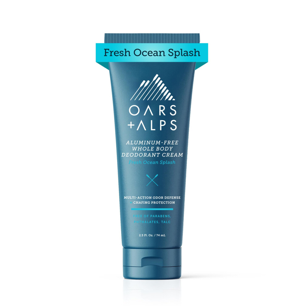 Oars + Alps Whole Body Deodorant Cream For Men - Multi-Action Odor Defense - Aluminum Free  Baking Soda Free  Anti-Chafe - 2.5 Ounce Tube - Fresh