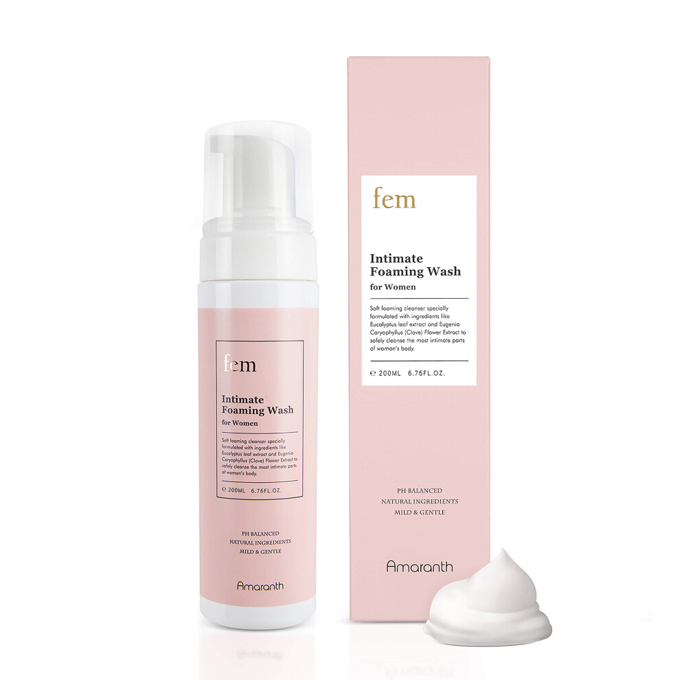 Amaranth Fem Ph Balance Intimate Wash For Women, Feminine Wash For Sensitive Skin, Gentle Cleanser For Daily Use, Helps Eliminate Irritation, Itching, Odor (20