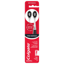 Colgate Optic White Pro Series Whitening Charcoal Toothbrush for Stain Removal, Soft Bristles, 2 Pack