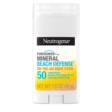 Neutrogena Purescreen+ Mineral Beach Defense On-The-Go-Krper-Sonnenschutzstift mit Breitspektrum-Lichtschutzfaktor 50, wasserabweisendem UVA/UVB-Sch