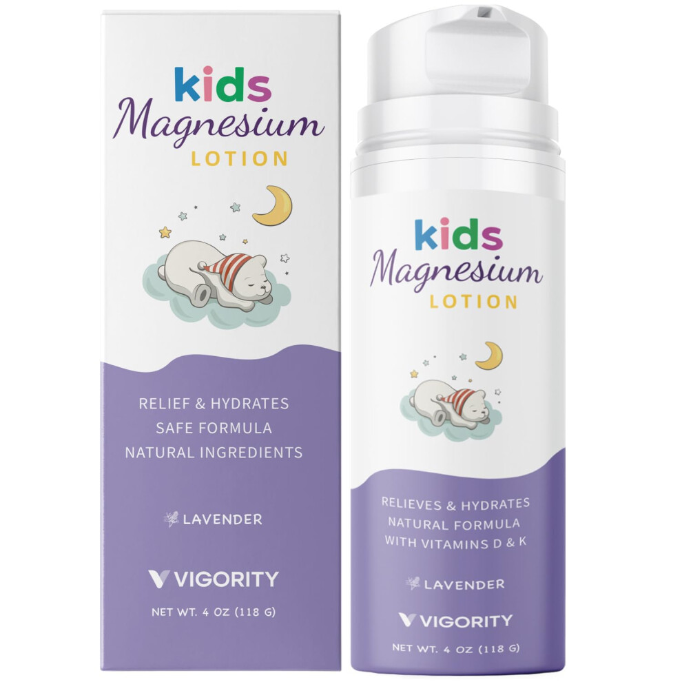 Magnesium Lotion For Kids & Babies Sleep - Bedtime Calming Body With Natural Ingredients, Oil, Shea Butter & Multi Vitamins - Topical M Cream/Lavender Vigority