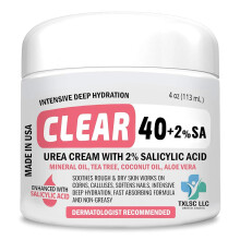 CLEAR 40 +SA 40% Urea Gel + 2% Salicylic Acid 8 oz w/Tea Tree & Coconut Oil Aloe Vera Callus & Corn Remover Softens Cracked Heels Feet Elbo