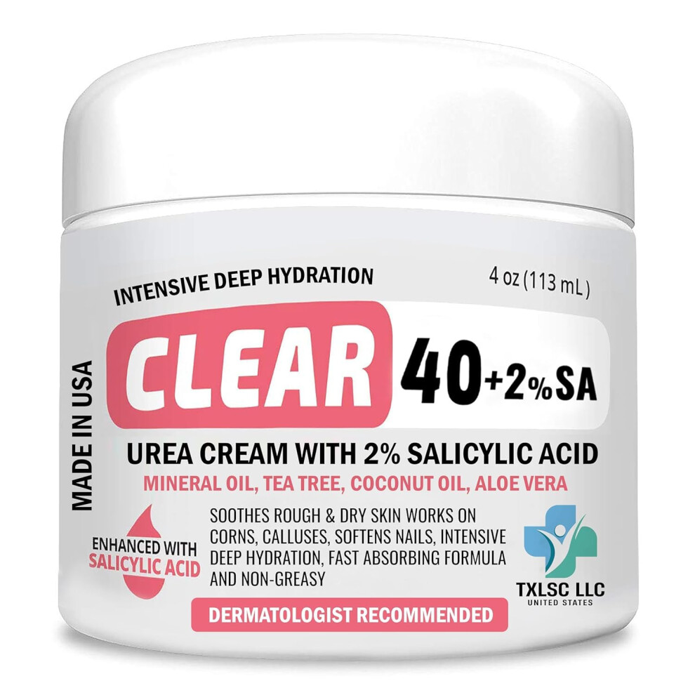 Scientific Solutions Cream Clear 40 +Sa 40% Urea Gel + 2% Salicylic Acid 8 Oz W/Tea Tree & Coconut Oil Aloe Vera Callus & Corn Remover Softens Cracked Heels Feet Elbo