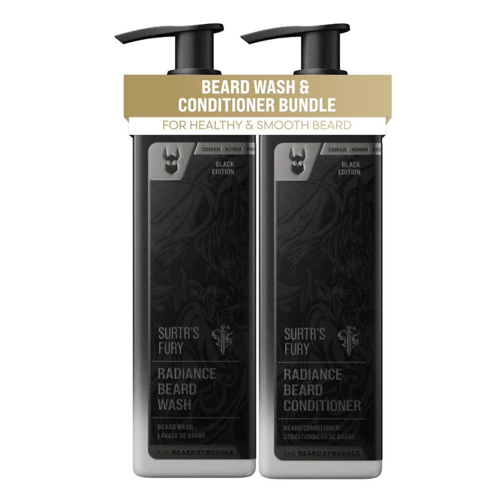 The Beard Struggle - Radiance Beard Wash & Conditioner Bundle For Men - Platinum Collection - Pack Of 2 Surtr's Fury - Nourish Cleanse Softens