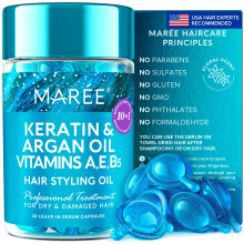 Maree, Haarstylingöl, Keratin & Arganöl Vitamine A, E, B5, Für alle Haartypen, Blütig, 30 Leave-In Serum Kapseln