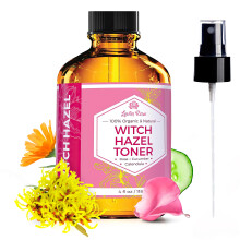 Alkoholfreier Hamamelis-Toner von Leven Rose, 100 % reines Bio-Gesichtsrosenwasser mit Rosenblten, Ringelblume, Gurke und Kamillenblten, 110 ml