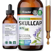 BIO KRAUTER Skullcap Örtstinktur - Scutellaria Lateriflora Extrakt - Alkoholfri Vegan Droppar 4 Fl.Oz.