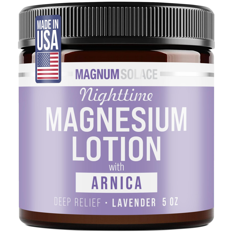 Magnum Solace Nighttime Magnesium Lotion With Arnica - Soothing Relief & Relaxation Highly Concentrated Magnesium For Muscles & Joints - Apply To Legs Or Feet