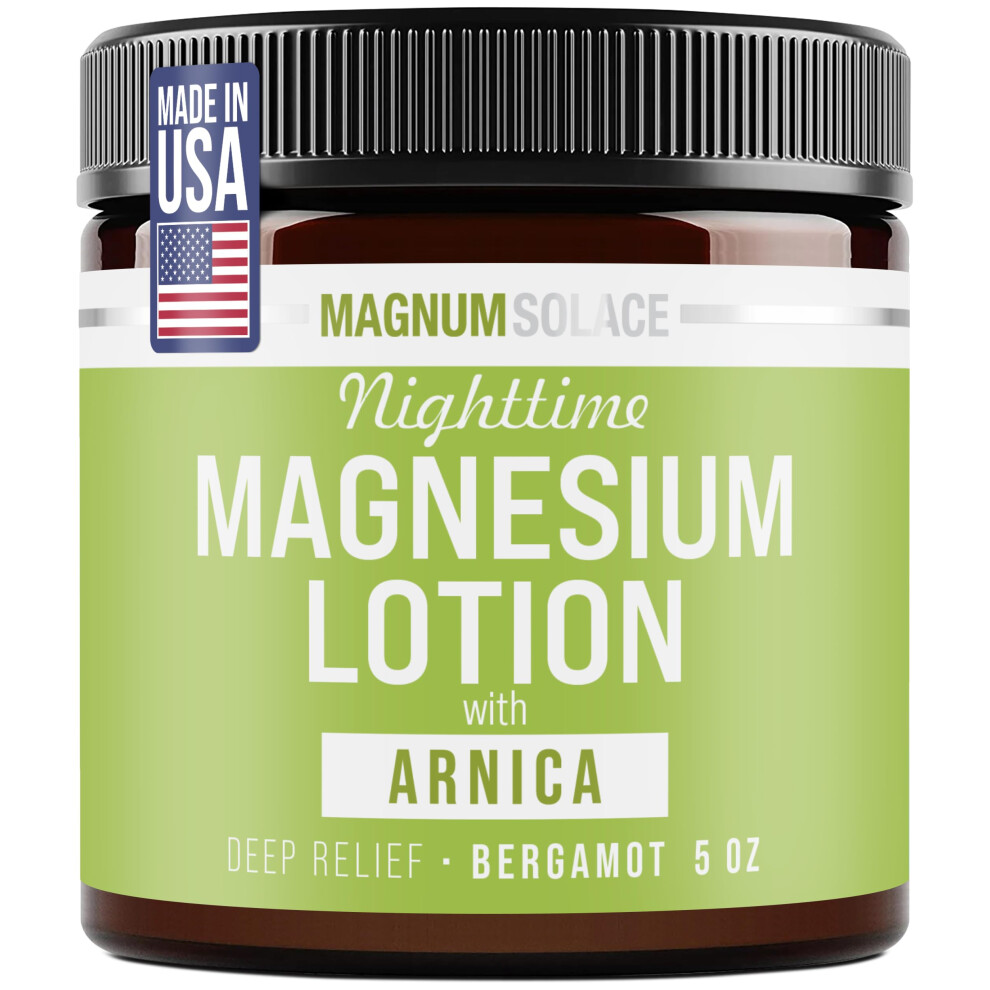 Magnum Solace Nighttime Magnesium Lotion With Arnica - Soothing Relief & Relaxation Highly Concentrated Magnesium For Muscles & Joints - Apply To Legs Or Feet